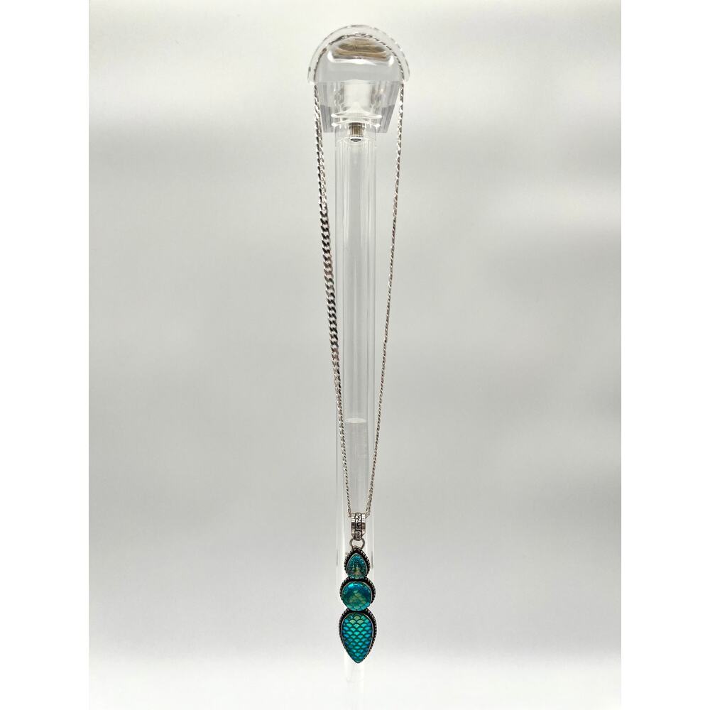 925 Sterling Stamped Mermaid Snake Scales, Iridescent Pendant On 18" Italy 925 - Picture 6 of 11